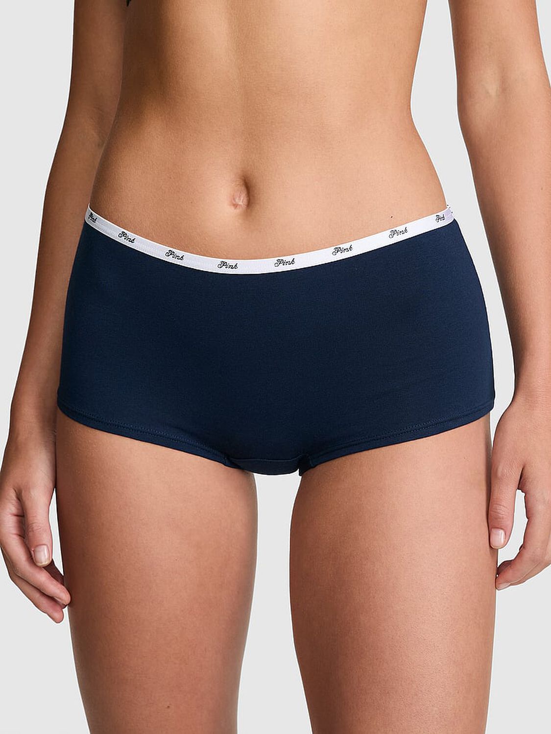 vs Pink Logo Cotton Boyshort Panty Noir Navy 1 of 3 