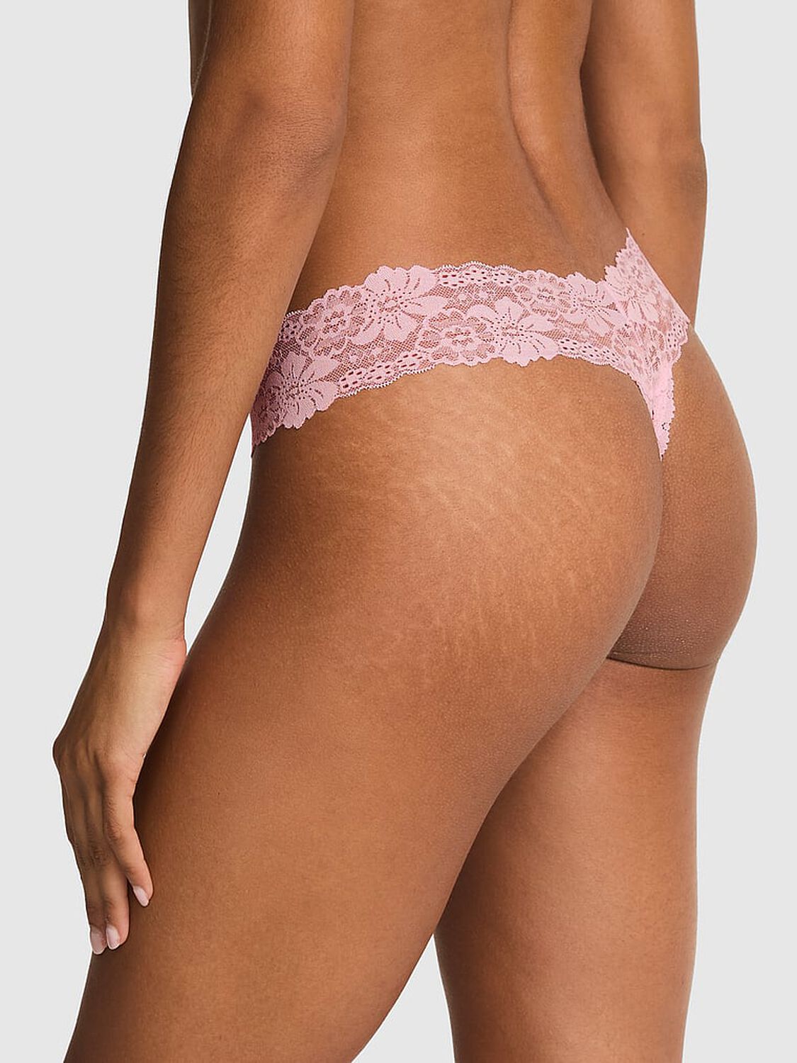 vs Pink PINK Wink&trade; Lace-Trim Cotton Thong Panty Pink Tulip Cute But Dangerous Print 2 of 3 