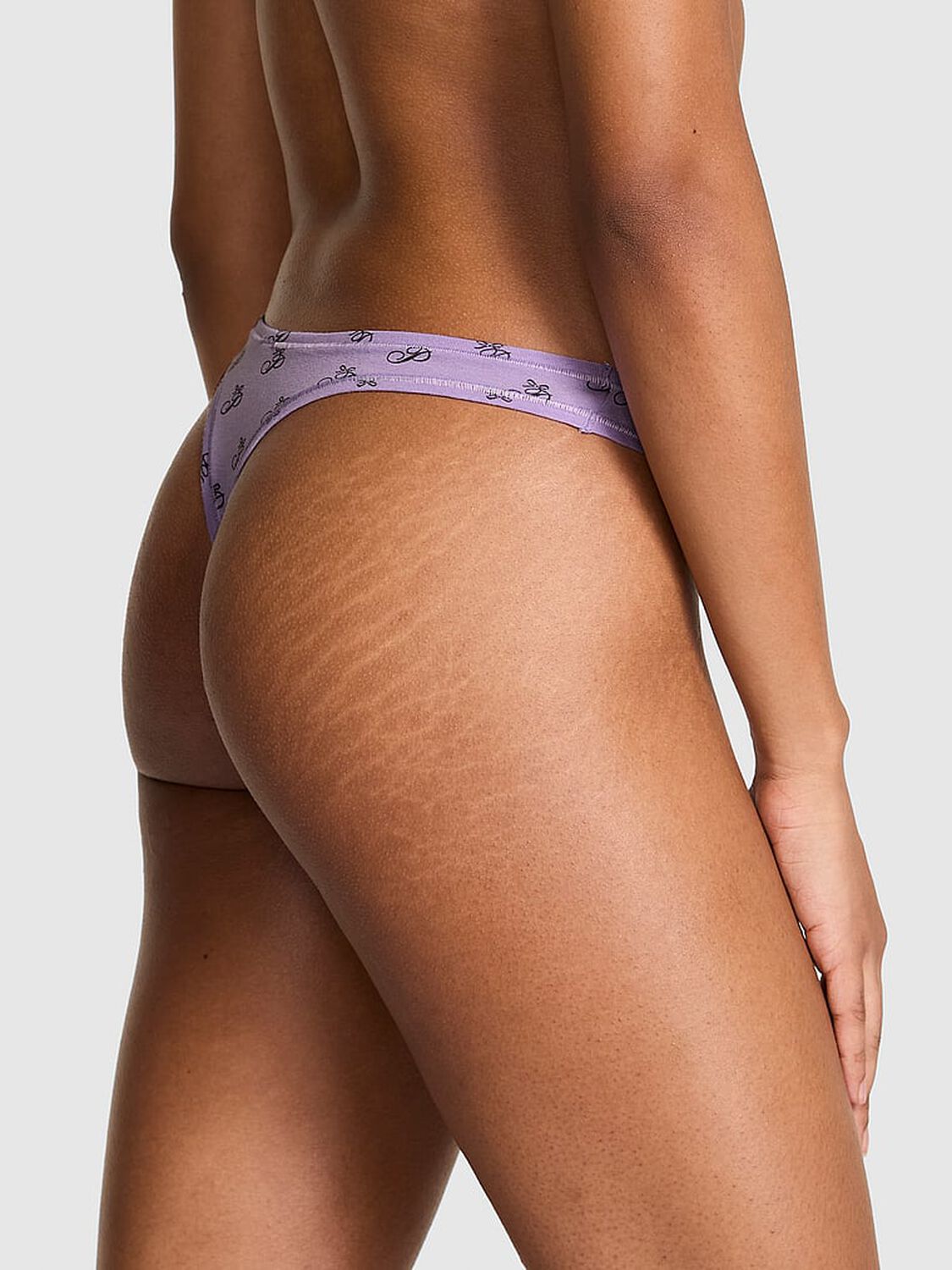 vs Pink Cotton High-Leg Thong Panty Aster Purple Script P Bow Print 2 of 3 