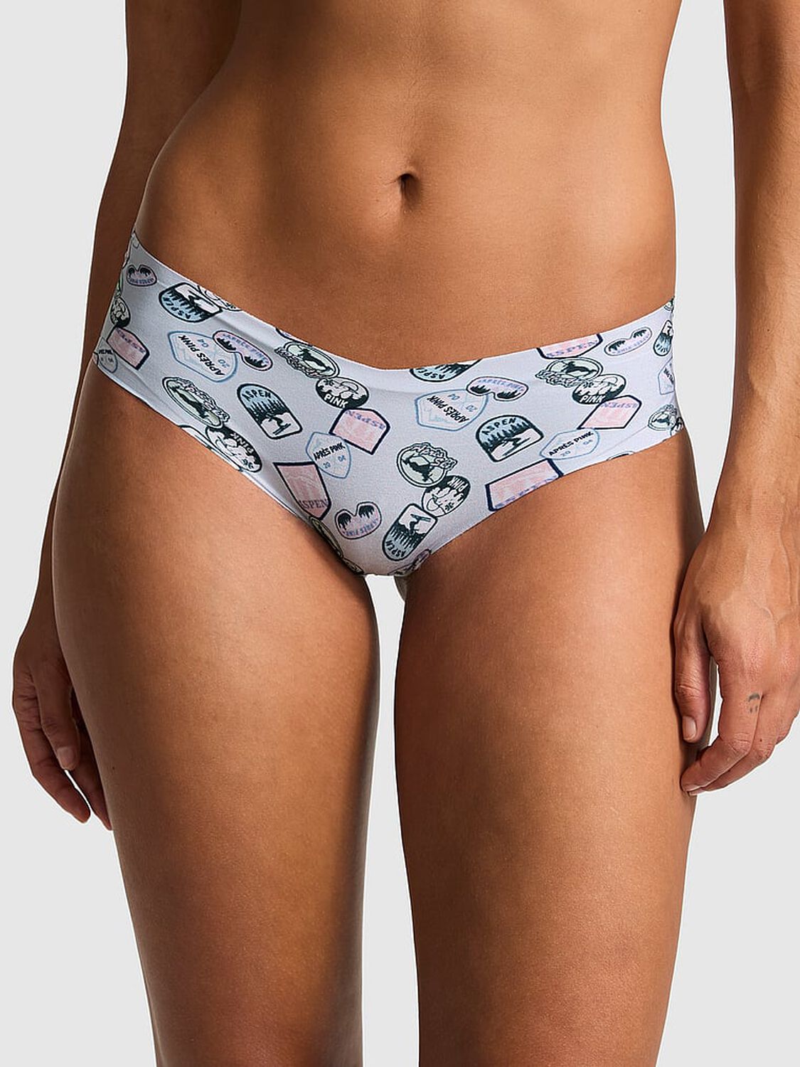 vs Pink No-Show Hiphugger Panty Hydrangea Blue Sticker Print 1 of 3 