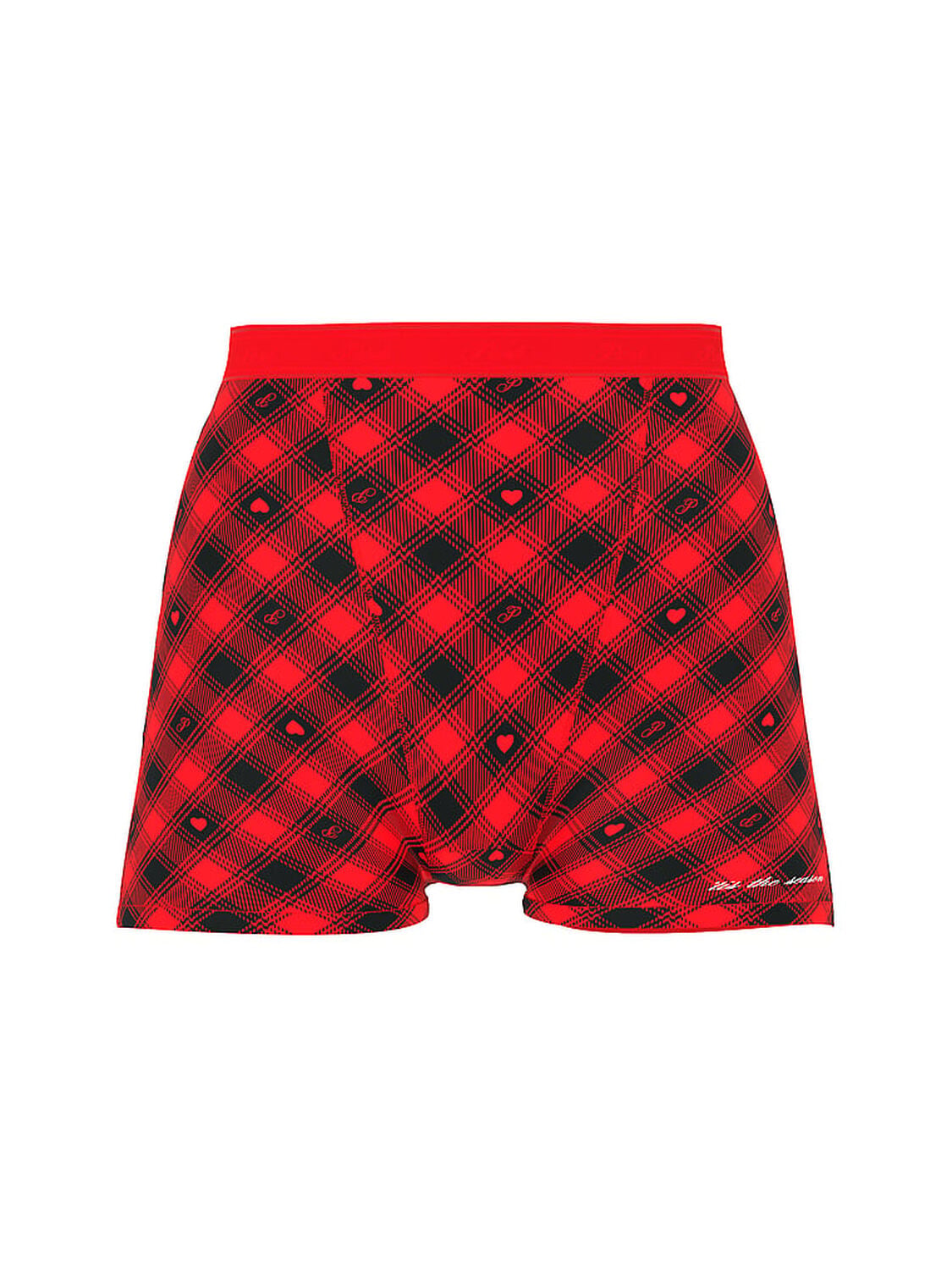 vs Pink Logo Cotton High-Waist Boyshort Panty Bright Vermillion Plaid Print Foil 'Tis The Season Graphic 3 of 3 