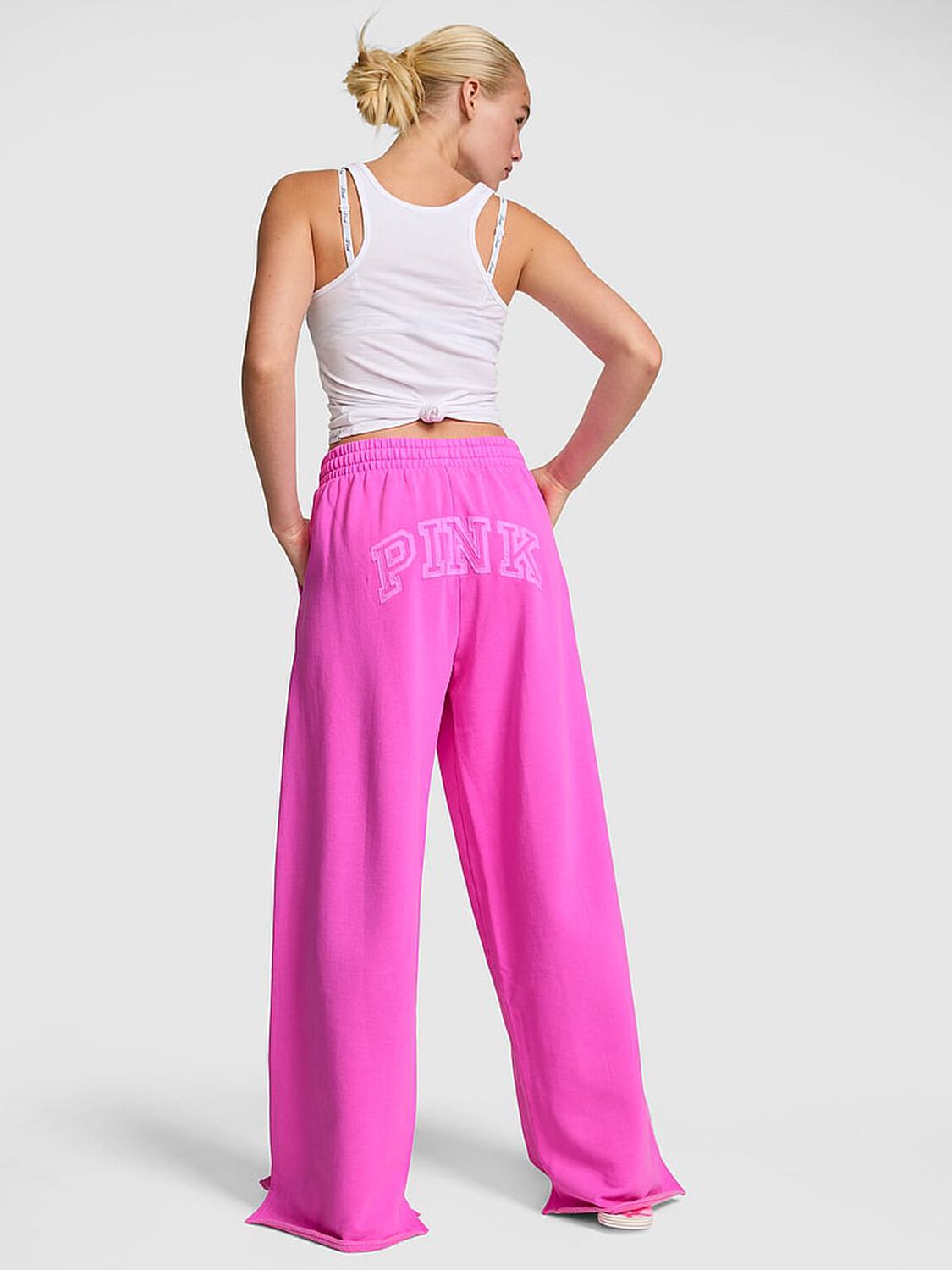 vs Pink Campus Fleece&trade; Wide-Leg Split-Hem Sweatpants Pink Berry 2 of 3 