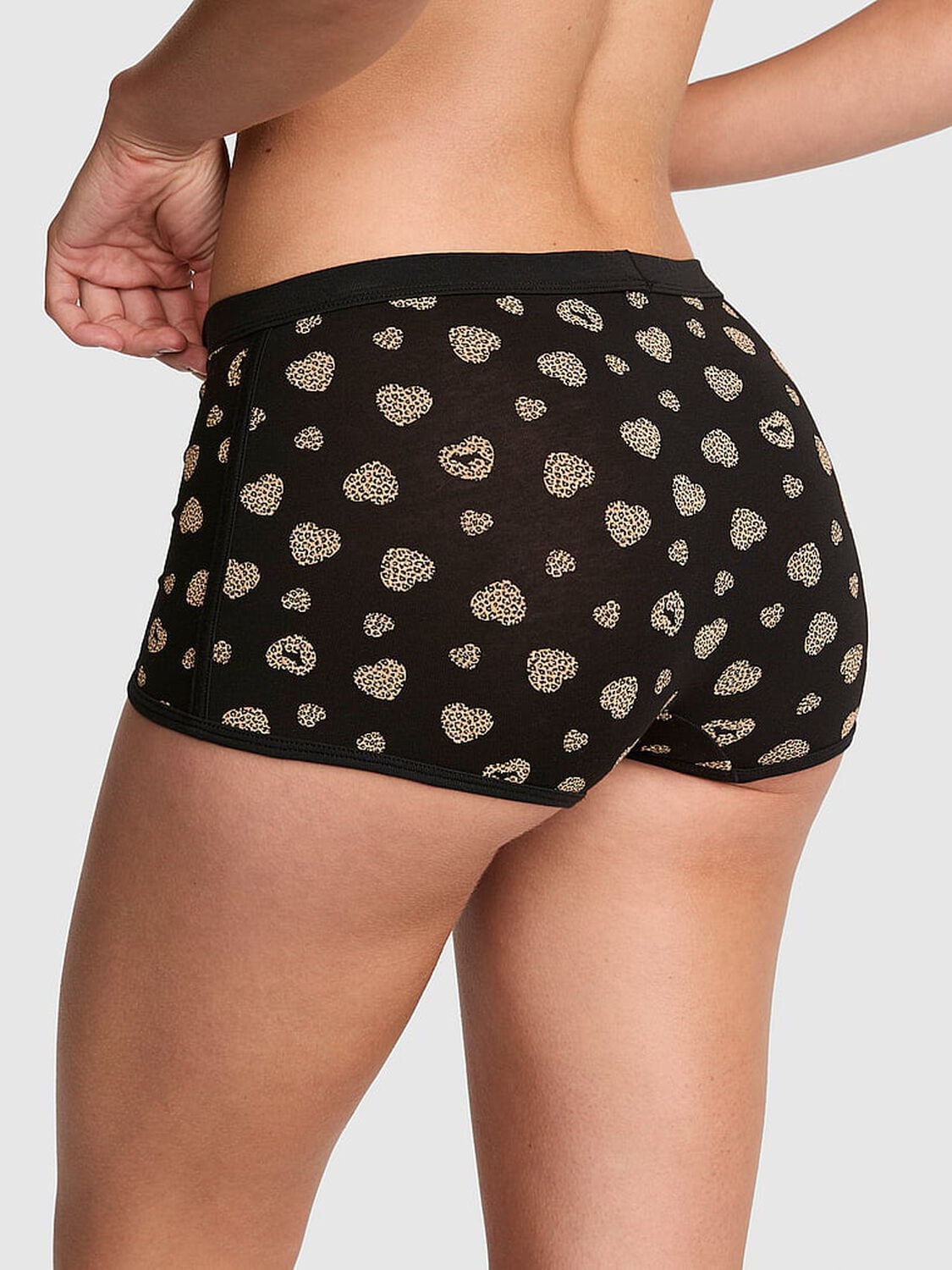 vs Pink Cotton Dorm Boyshort Panty Black Leo Heart 2 of 3 