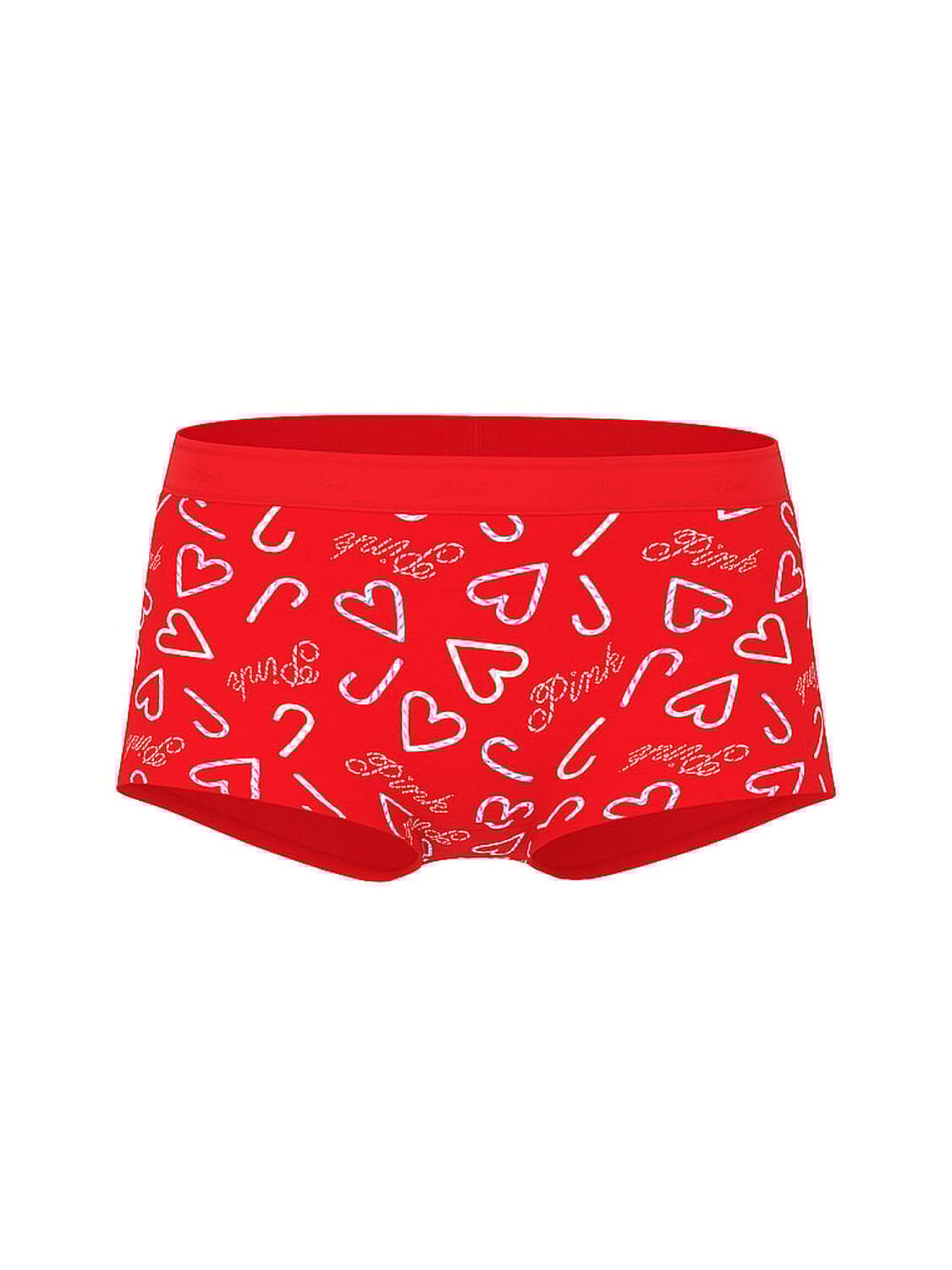 vs Pink Logo Cotton Boyshort Panty Bright Vermillion Candy Cane Hearts Print 1 of 2 