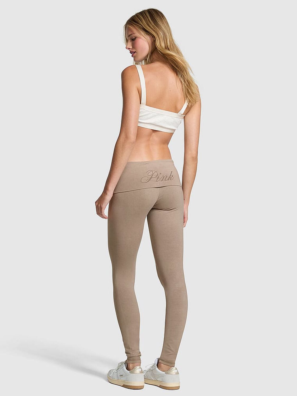 pink Pink All-Day Cotton Foldover Leggings Iced Coffee 2 of 3 
