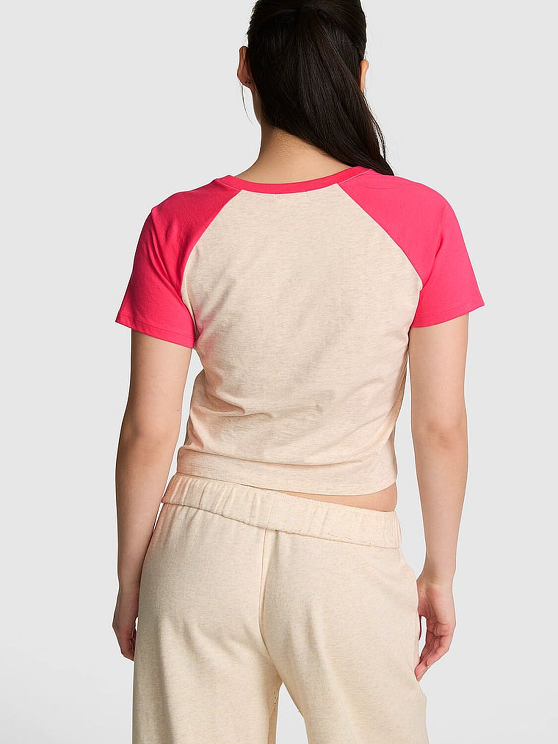 vs Pink Cotton Raglan Sleep Tee Heather Grey With Candy Pink 2 of 3 