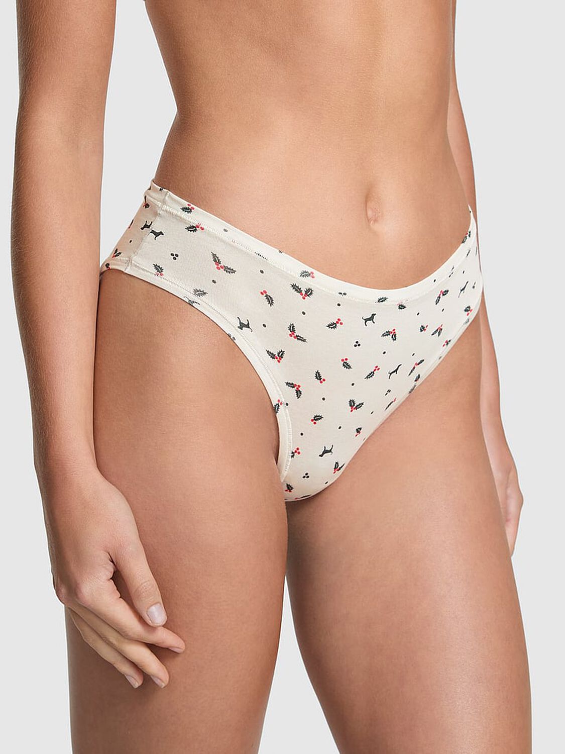 pink Pink Cotton Cheeky Panty Winter White Holly Print 1 of 2 