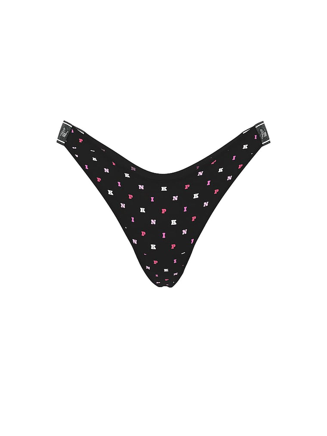 vs Pink Logo Cotton Shine High-Leg Thong Panty Black Block P I N K Print 3 of 3 