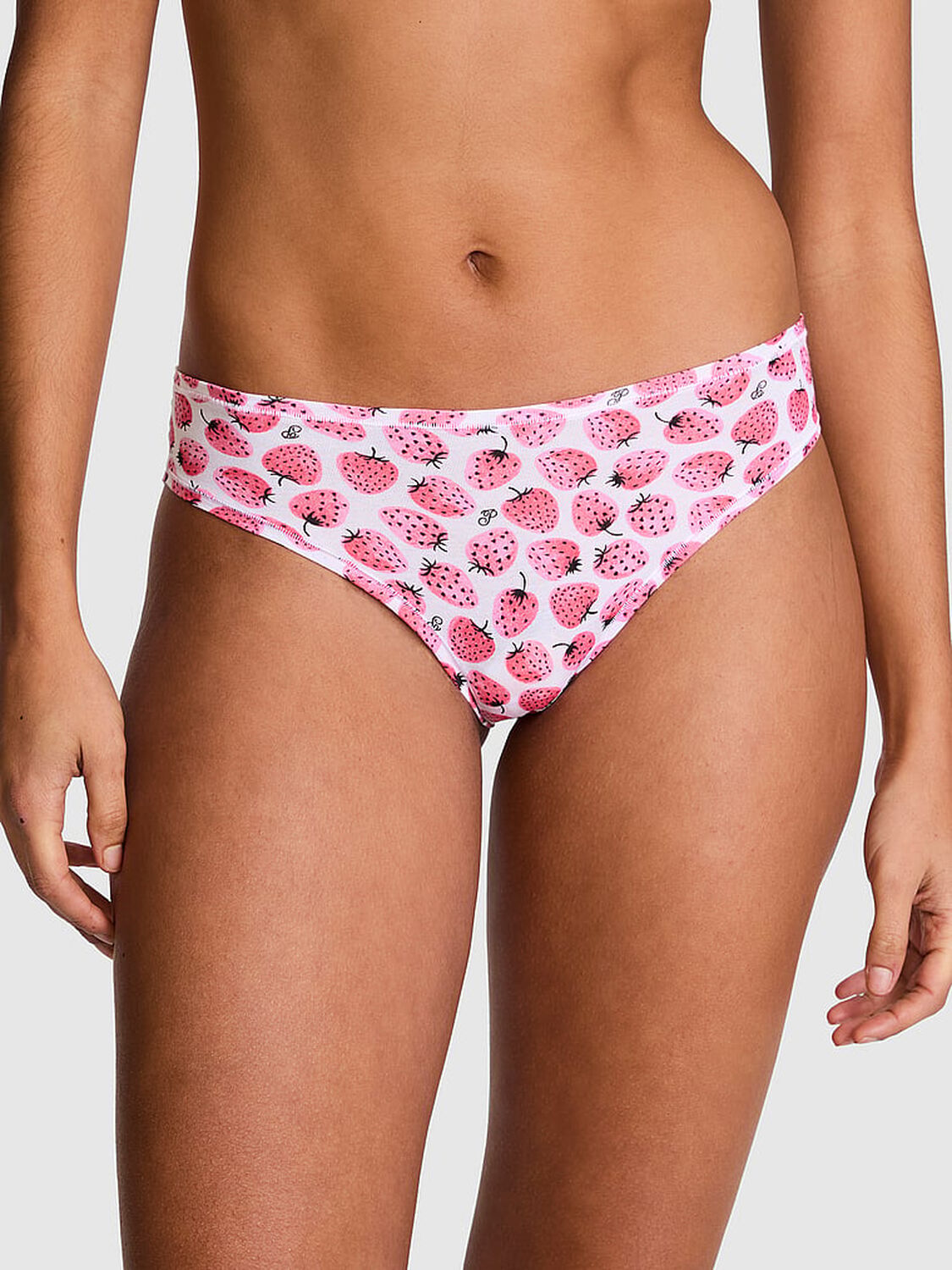 vs Pink Cotton Cheeky Panty Optic White Strawberry Print 1 of 3 
