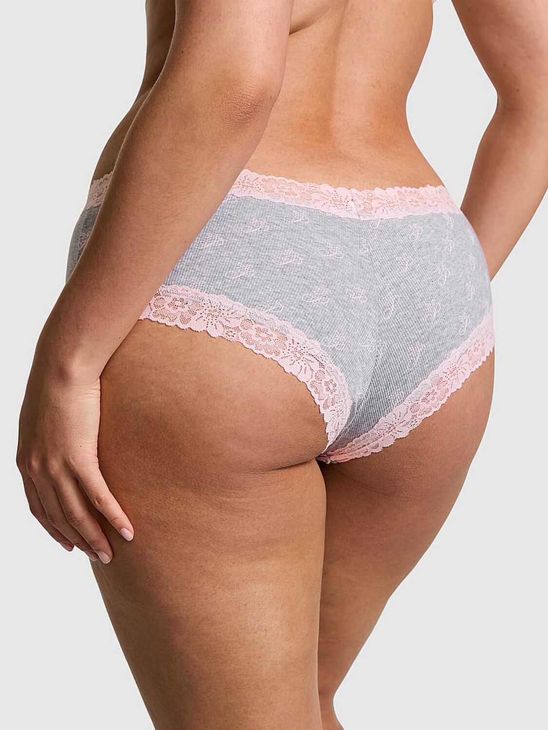vs Pink PINK Wink&trade; Lace-Trim Cheeky Panty Medium Heather Grey Script P Print 2 of 3 