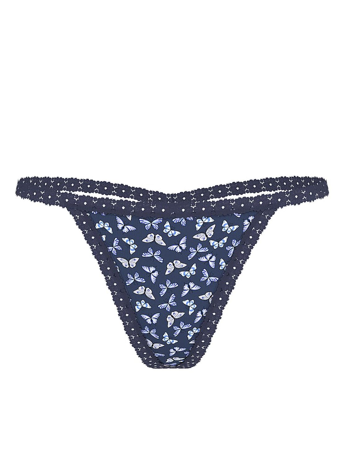 vs Pink Cotton V-String Panty Midnight Navy Butterfly Print 3 of 3 