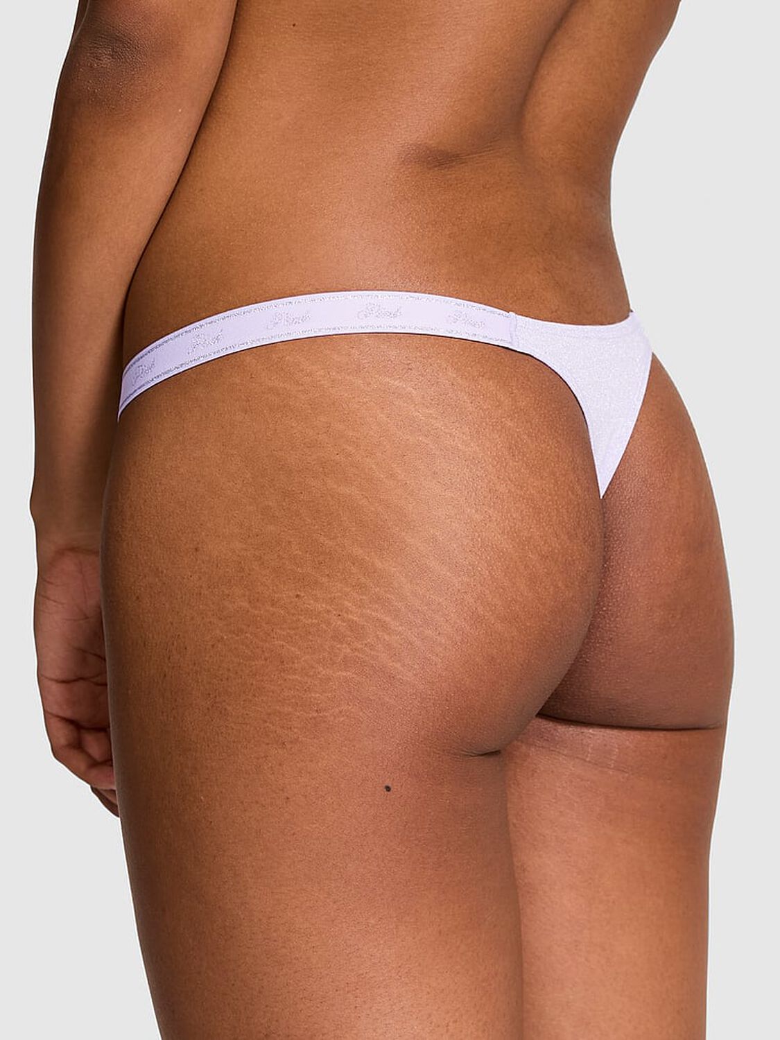 vs Pink Logo Cotton Shimmer Micro Thong Panty Purple Cloud Sparkle Knit 2 of 5 