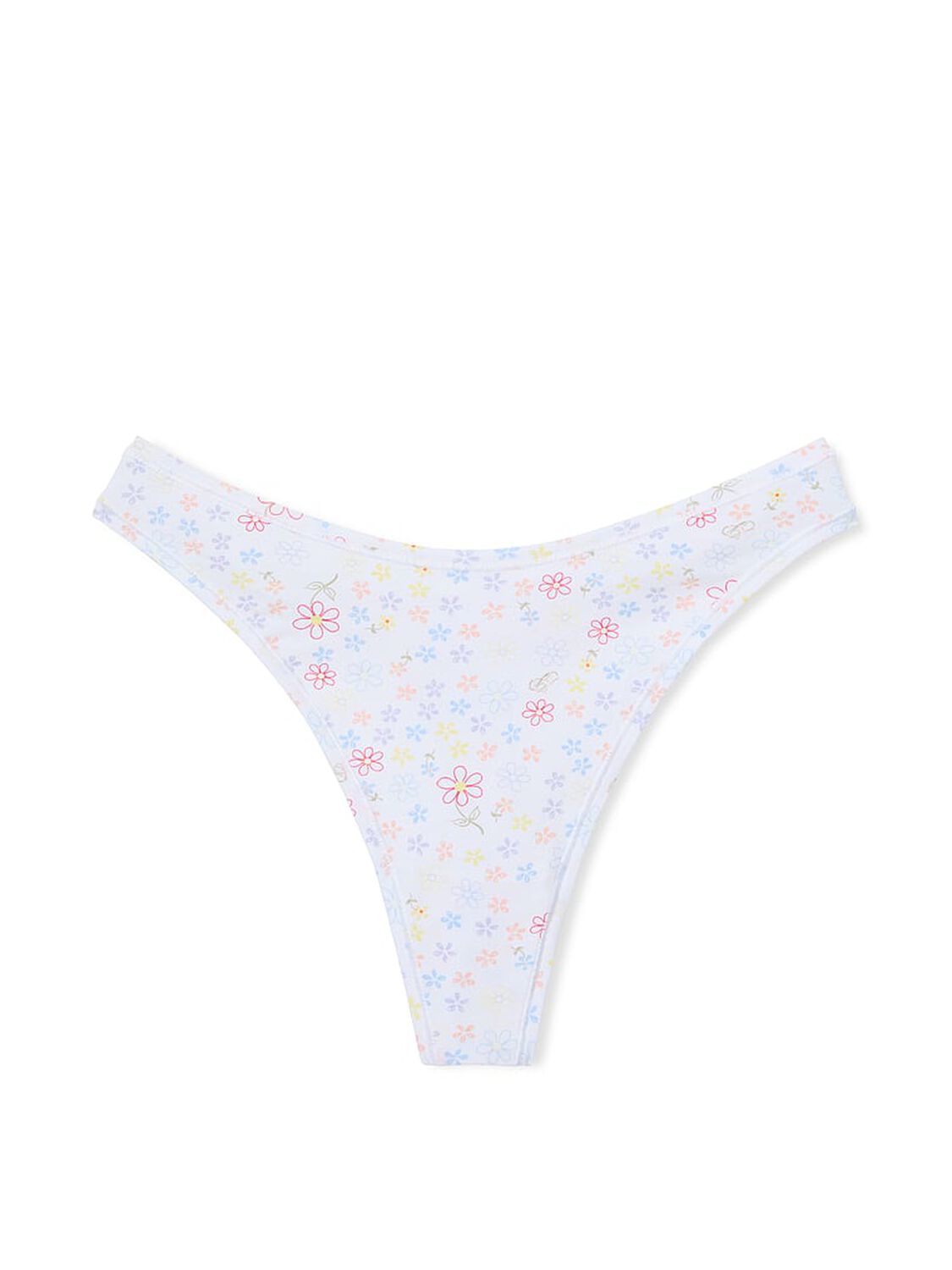 vs Pink Cotton High-Leg Thong Panty White Floral Print 1 of 1 