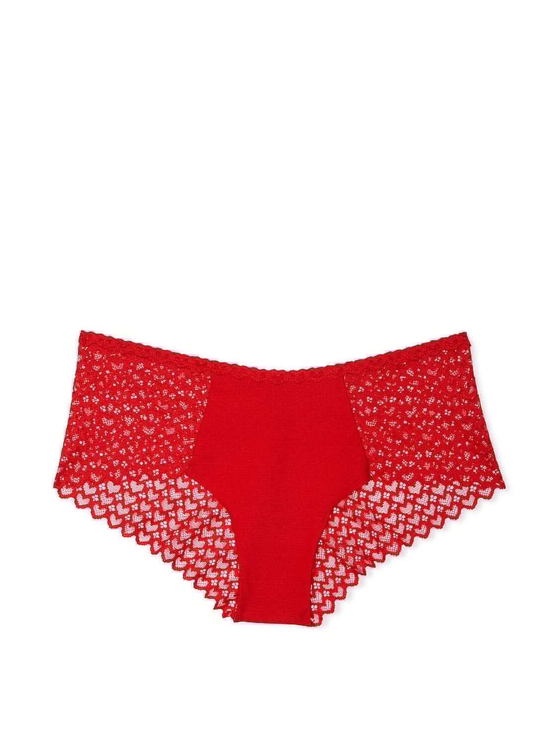 vs Pink No-Show Heart Lace Cheeky Panty Bright Vermillion 1 of 2 