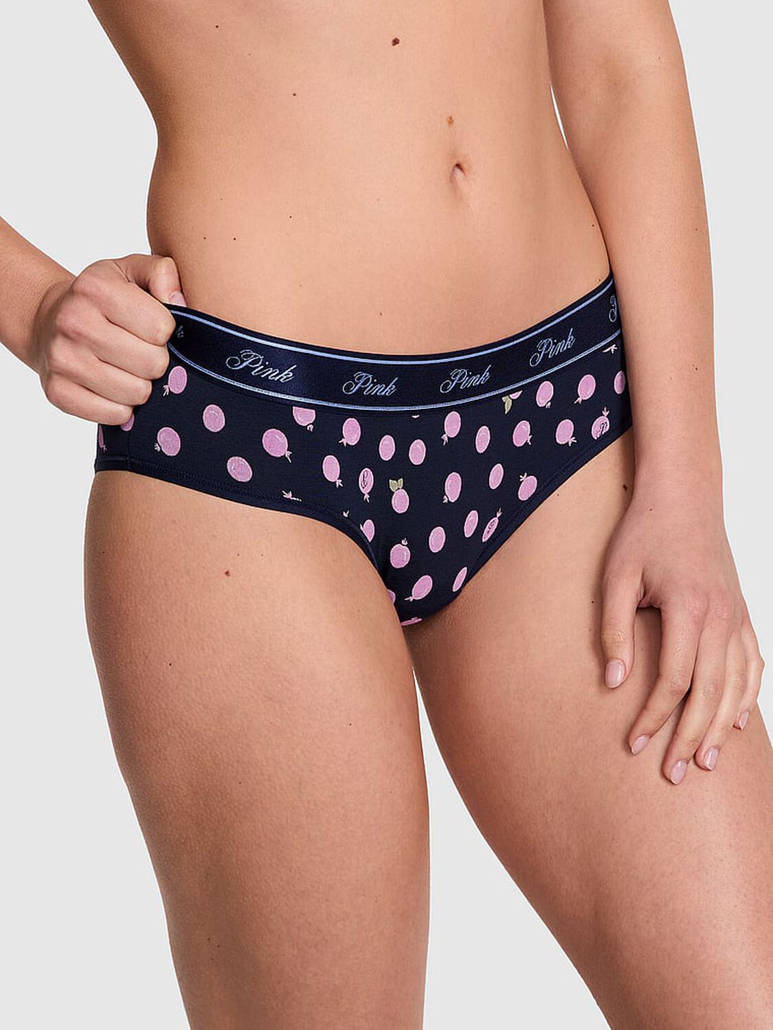 vs Pink Logo Cotton Hiphugger Panty Navy Blueberry Print 1 of 3 