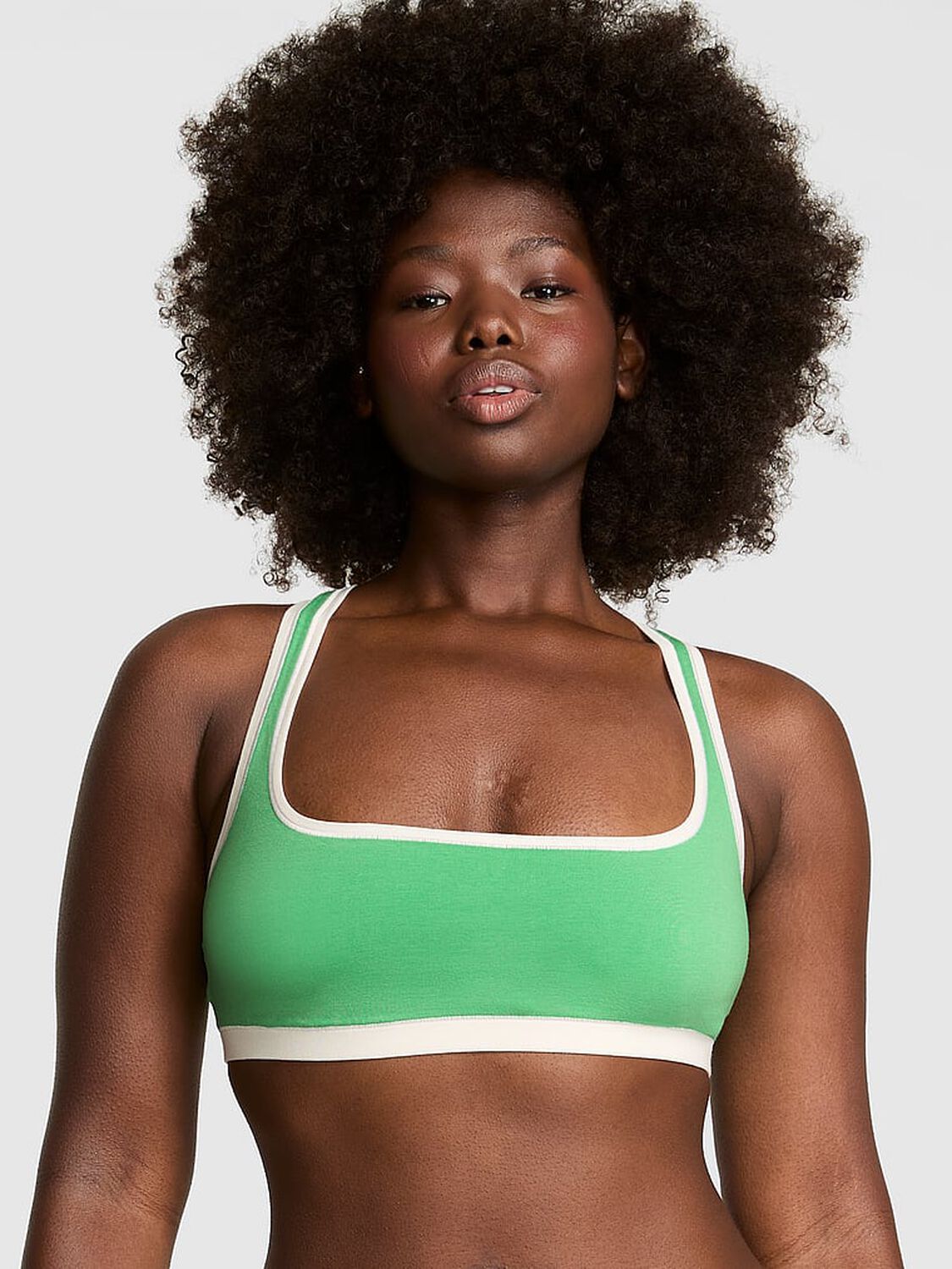 vs Pink Bralettes & Bra Tops Cotton Dorm Unlined Racerback Bralette Wild Green 1 of 3 