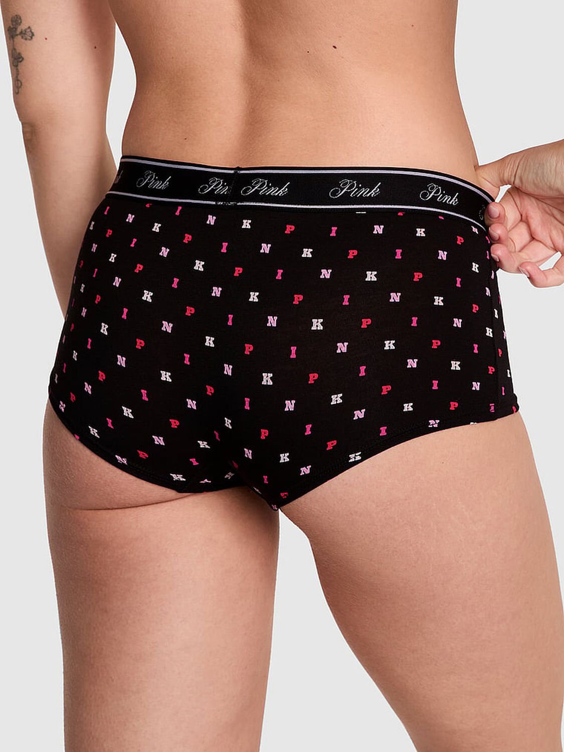 vs Pink Logo Cotton Boyshort Panty Black Block P I N K Print 2 of 3 