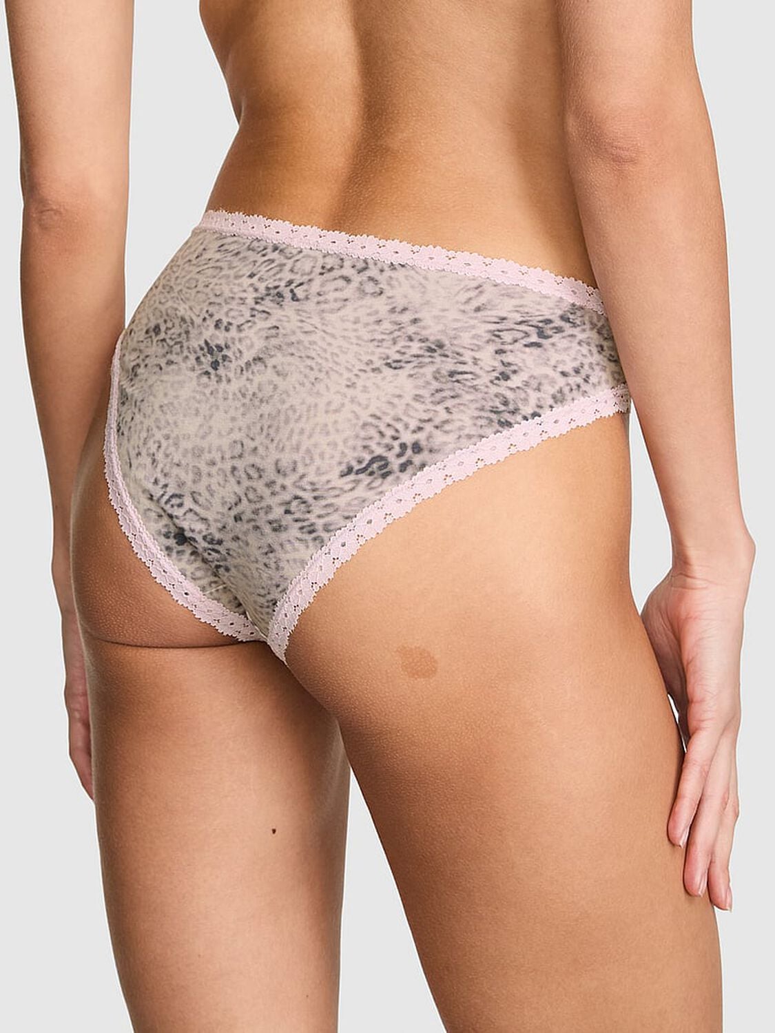 vs Pink Cotton Lace-Trim Low-Rise Cheeky Panty Natural Leo Print With Pink Tulip Lace 2 of 3 