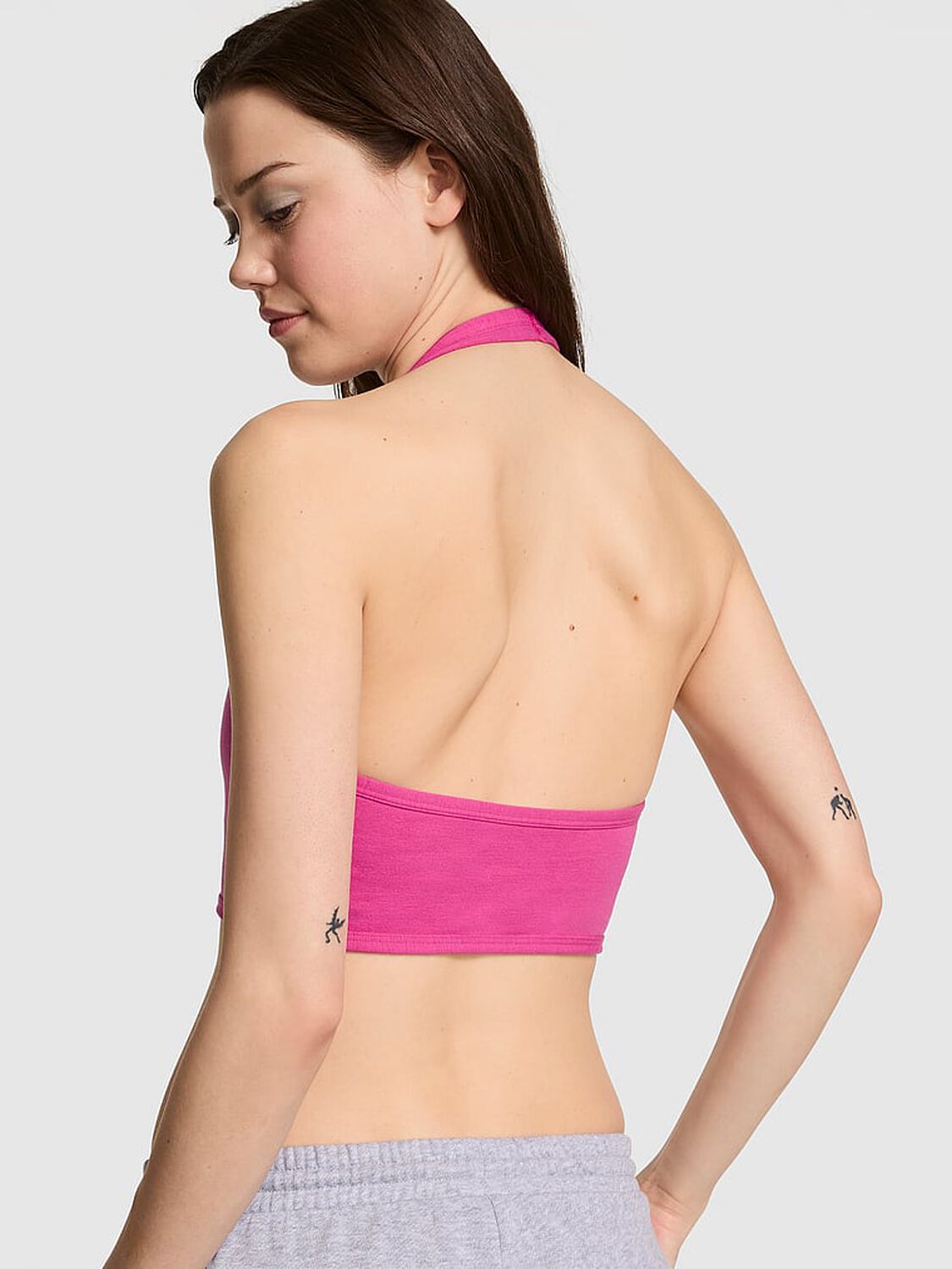 vs Pink All-Day Cotton Halter Sports Bra Pink Fire 2 of 3 