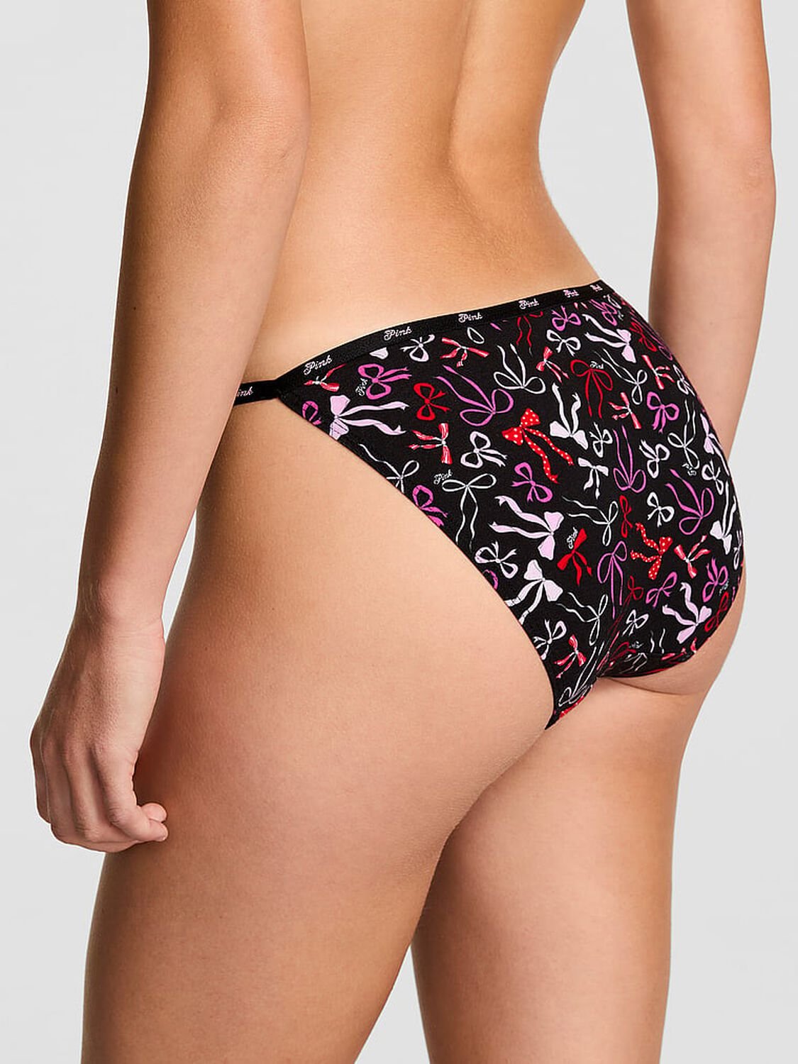 vs Pink Logo Cotton String Bikini Panty Black Bow Print 2 of 3 