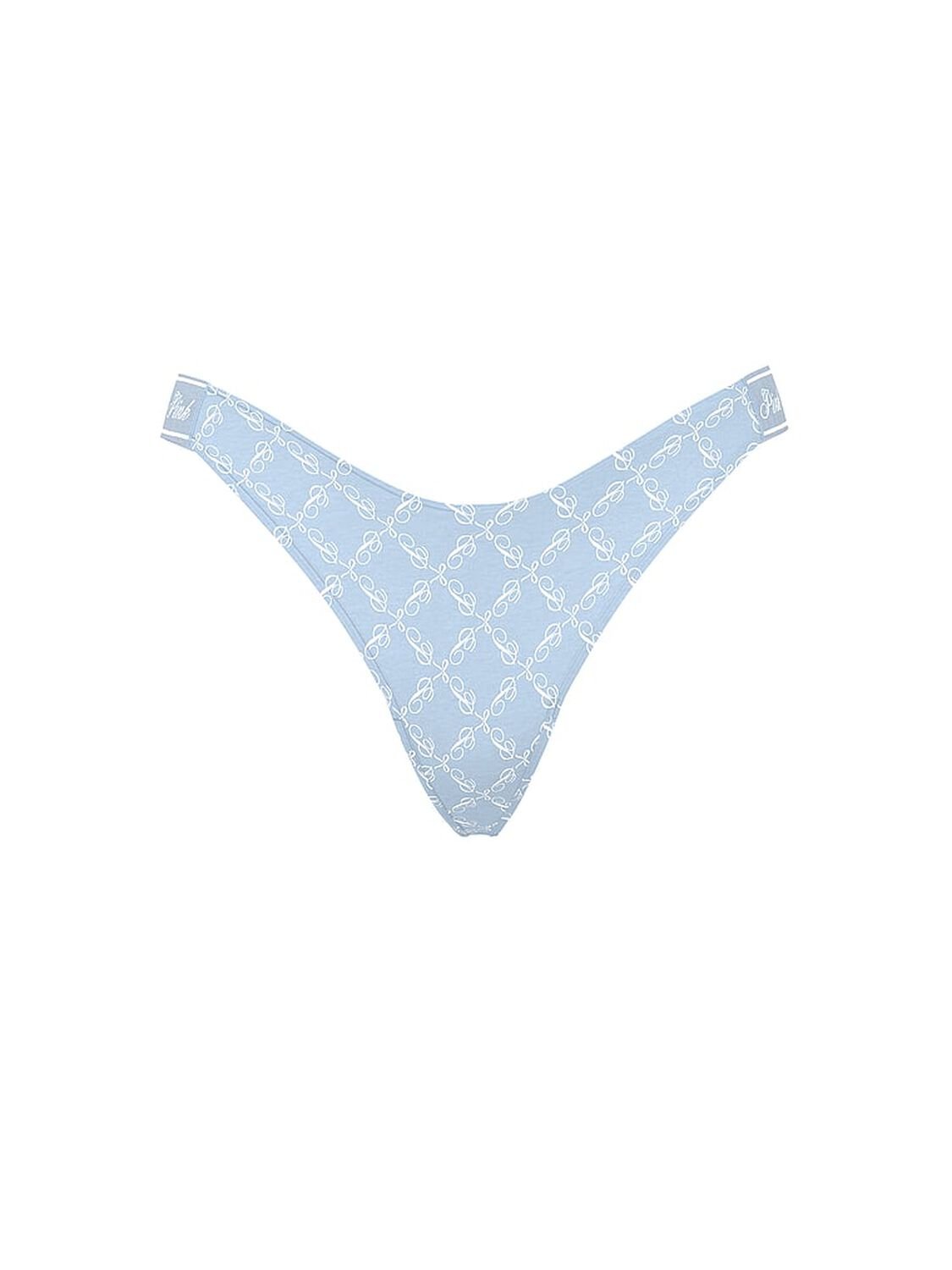 vs Pink Logo Cotton Shine High-Leg Thong Panty Icy Blue P Bow Print 3 of 3 
