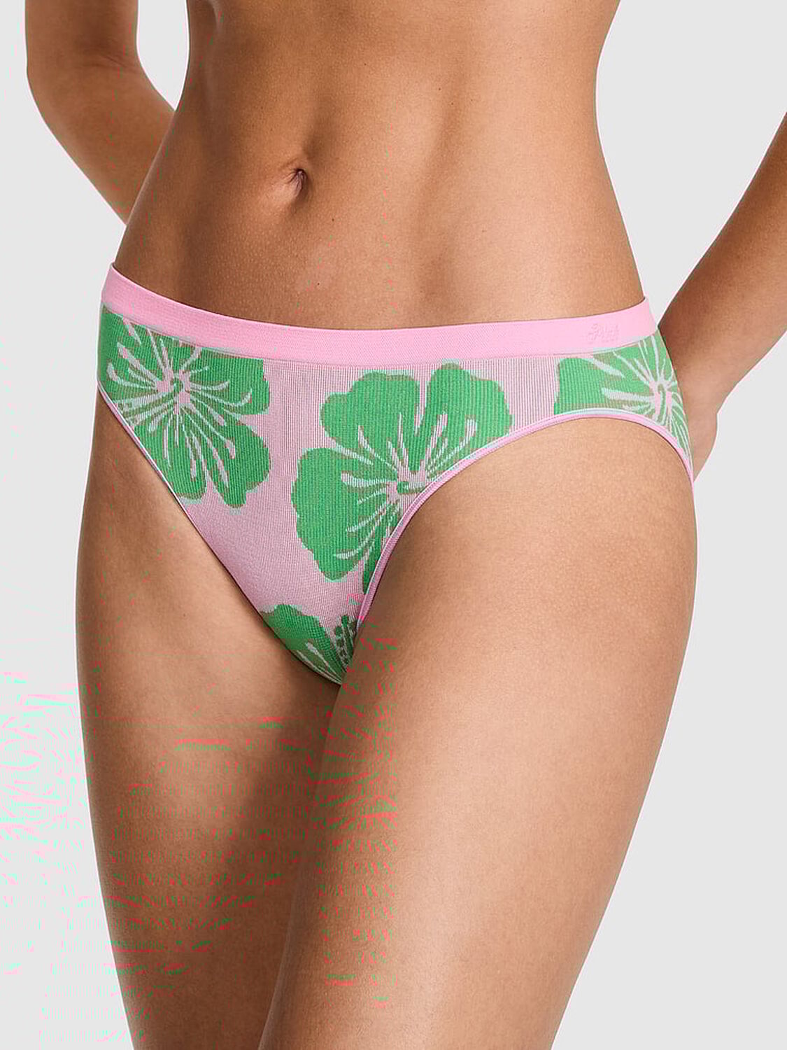 vs Pink Seamless Bikini Panty Pink Lollipop Hibiscus Print   1 of 3 