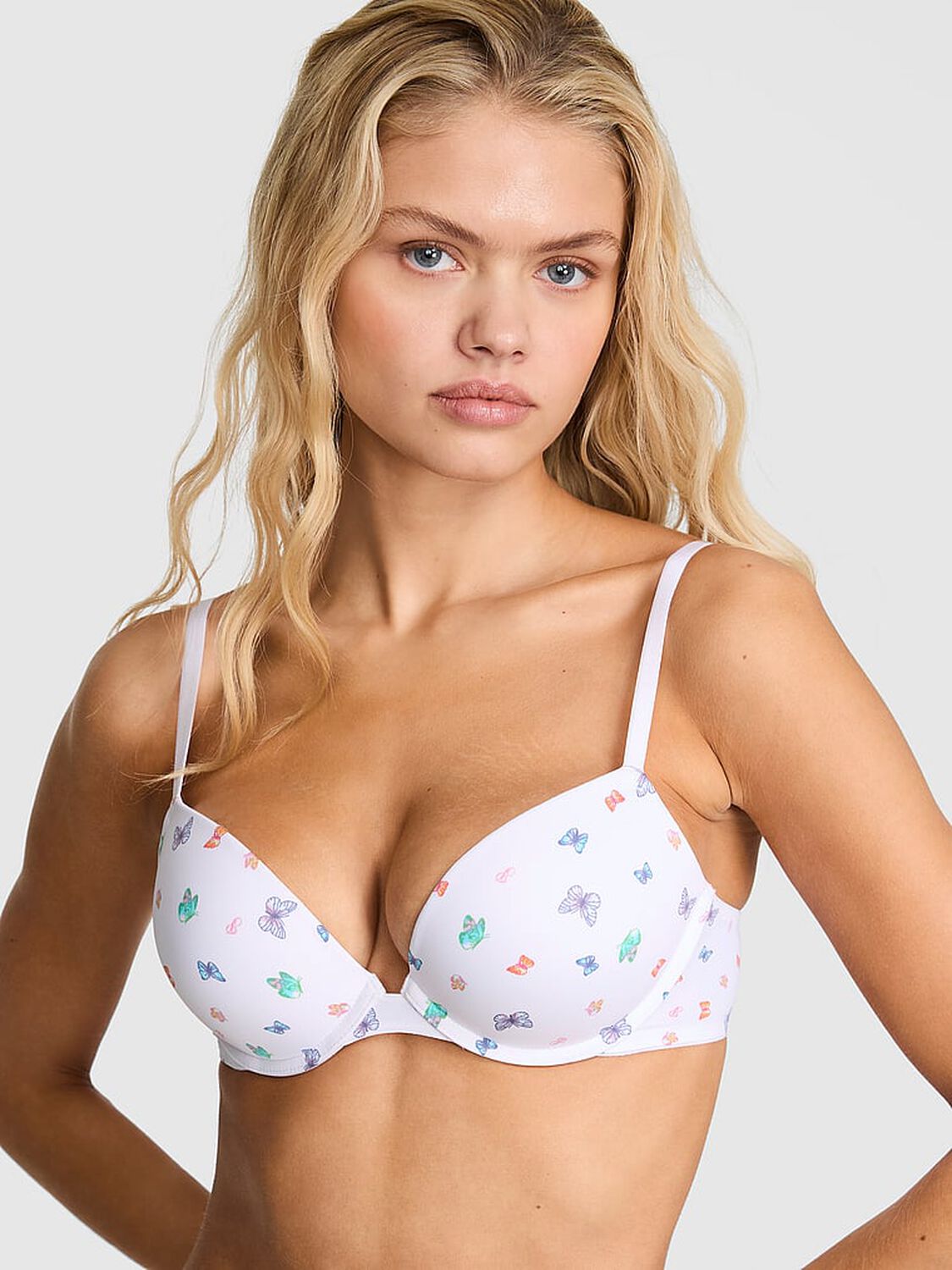 vs Pink Wear Everywhere Wear Everywhere Super Push-Up Bra White Butterfly Print 1 of 3 