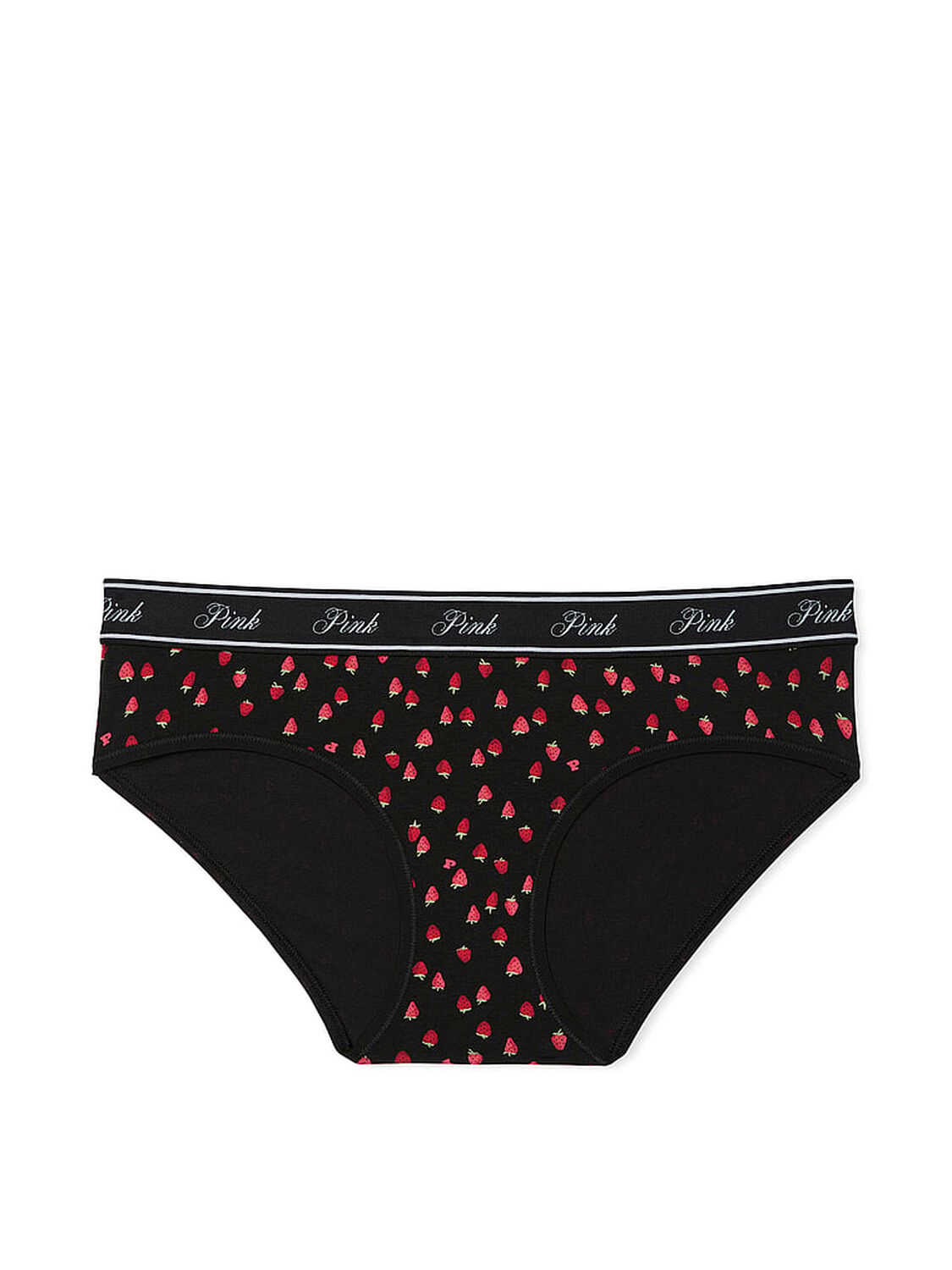 vs Pink Logo Cotton Hiphugger Panty Black Strawberry Print 3 of 3 