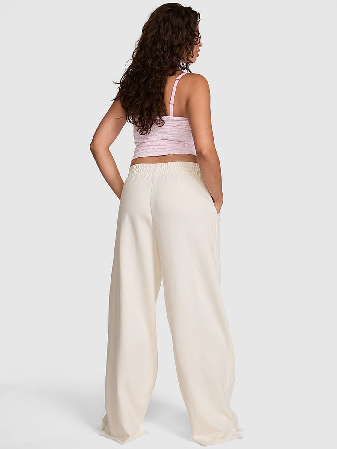 vs Pink Campus Fleece&trade; Wide-Leg Split-Hem Sweatpants Cozy White 2 of 2 