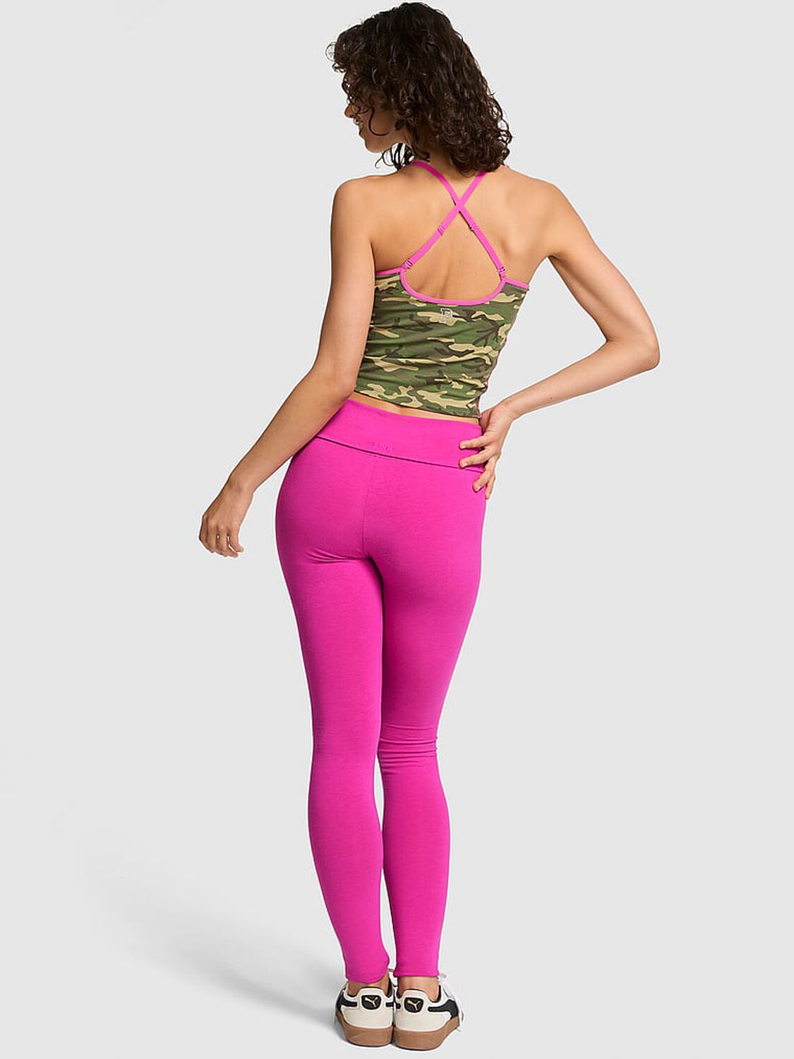 vs Pink All-Day Cotton Foldover Leggings Pink Fire 2 of 3 