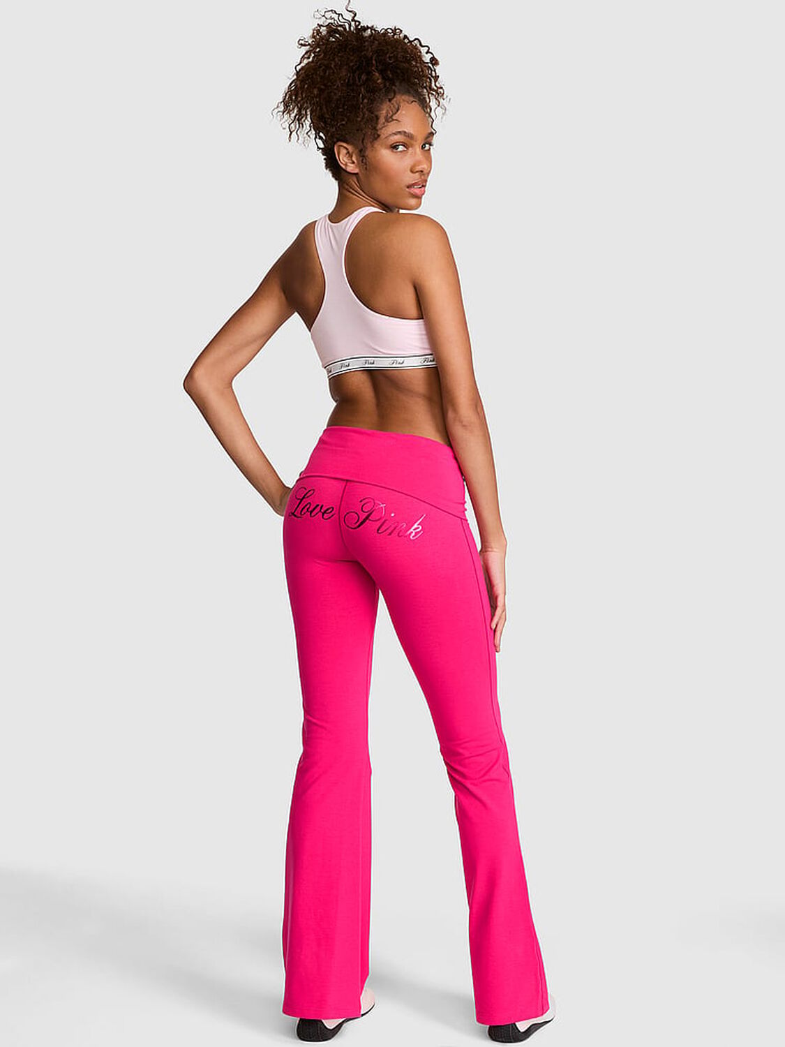 vs Pink All-Day Cotton&trade; Foldover Flare Leggings Hot Stuff 2 of 4 