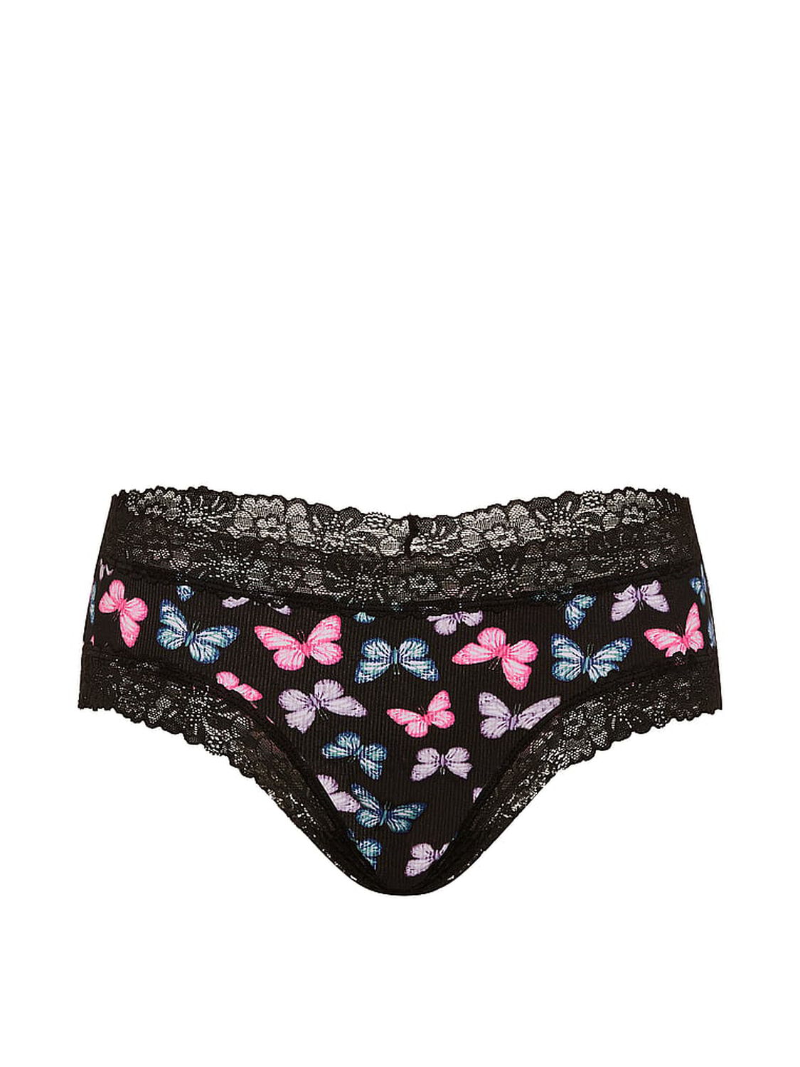 vs Pink Cotton Lace Trim Cheeky Panty Black Multi Color Butterfly 3 of 3 