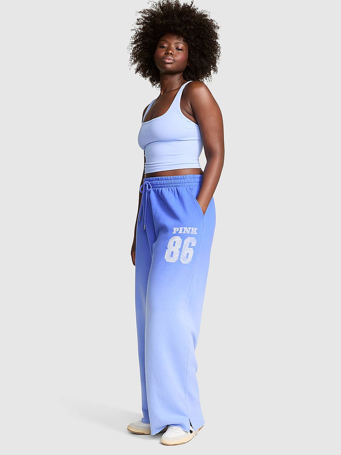 vs Pink Ivy Fleece Wide-Leg Split-Hem Sweatpants Seascape Blue Dip Dye 1 of 3 