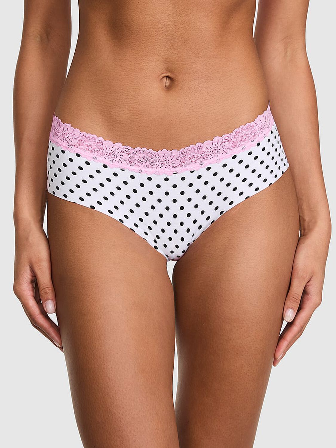 vs Pink No-Show Cotton Cheeky Panty White And Black Dot 1 of 4 