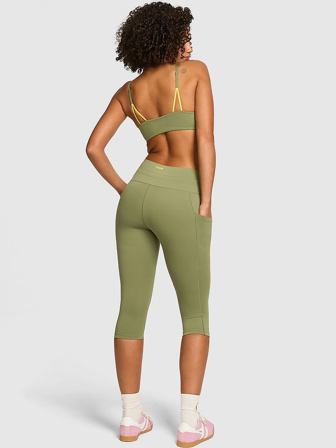 vs Pink Relay Tech Capri Leggings Olive Shade 2 of 3 