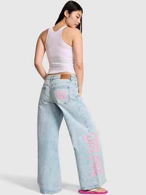 Denim by PINK Mid-Rise Baggy Wide-Leg Jeans