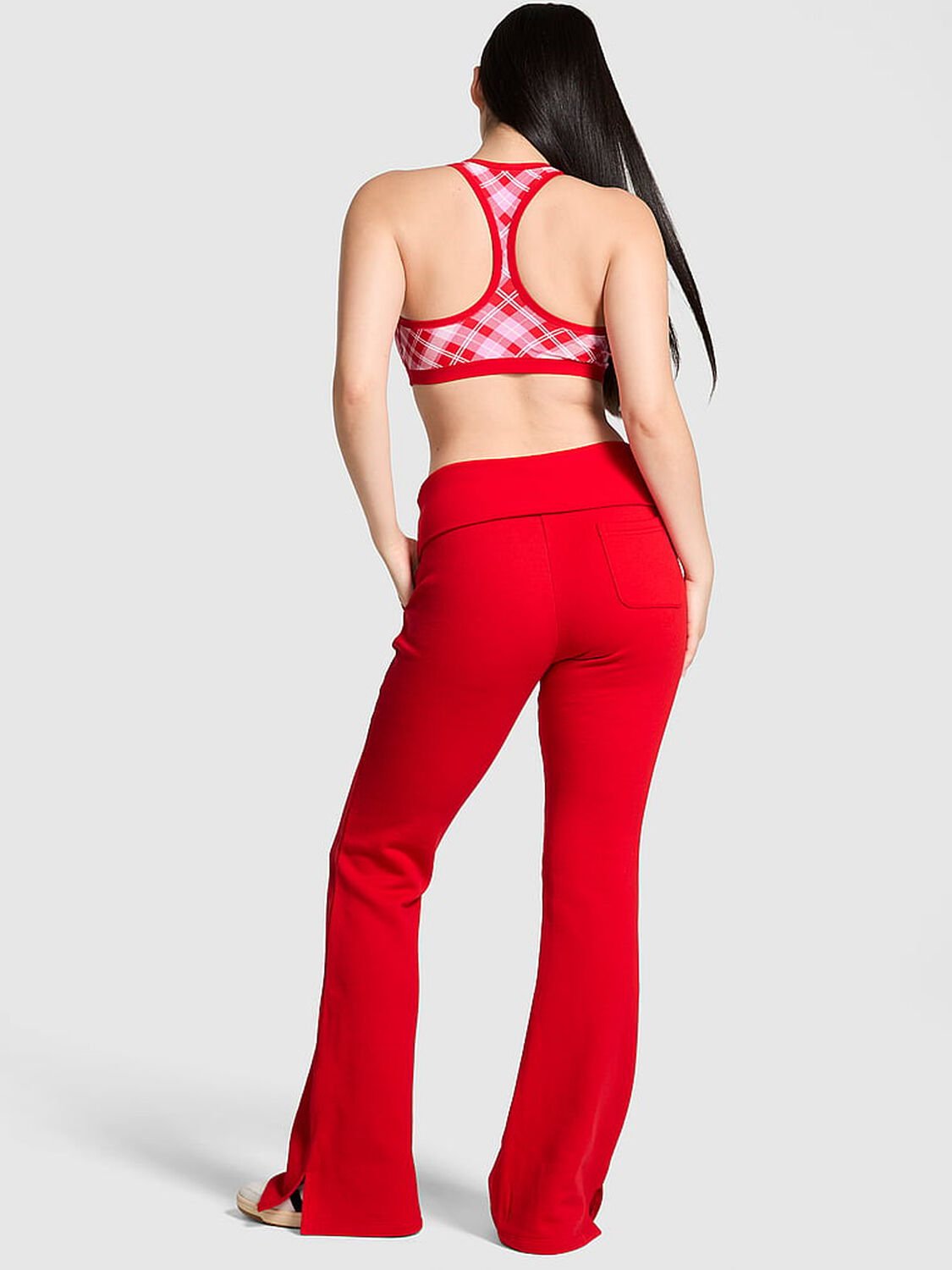 vs Pink Ivy Fleece Foldover Flare Sweatpants Bright Vermillion 2 of 2 