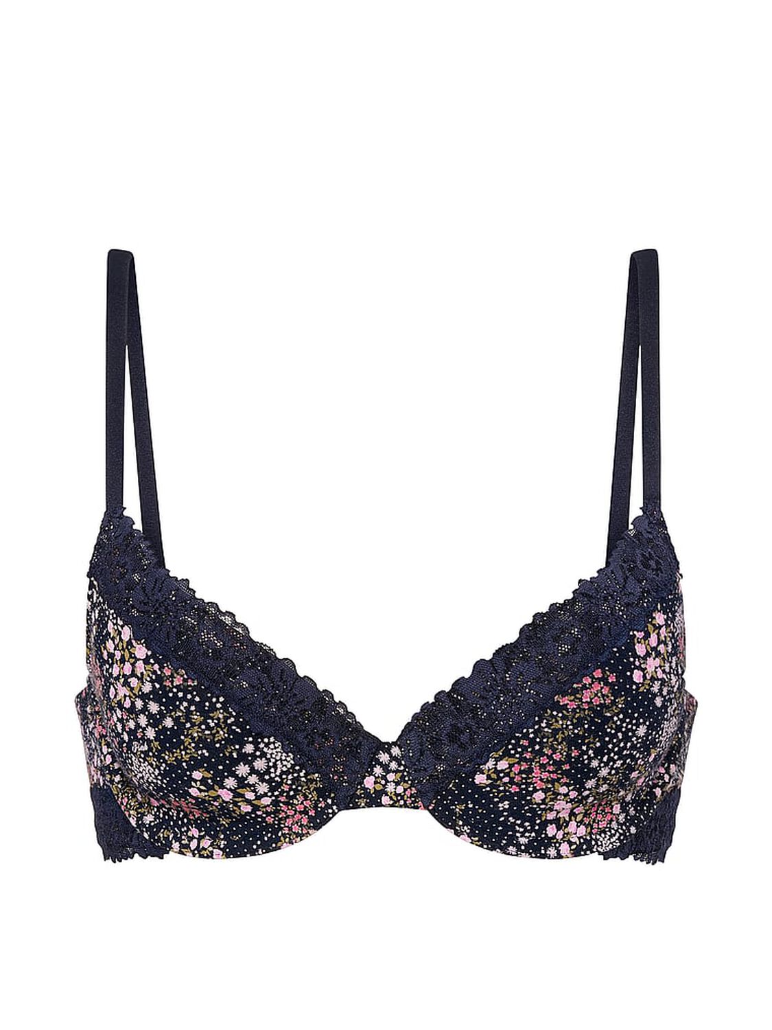vs Pink Wear Everywhere Wear Everywhere&trade; Lightly Lined Full Coverage T-Shirt Bra Noir Navy Floral 3 of 4 