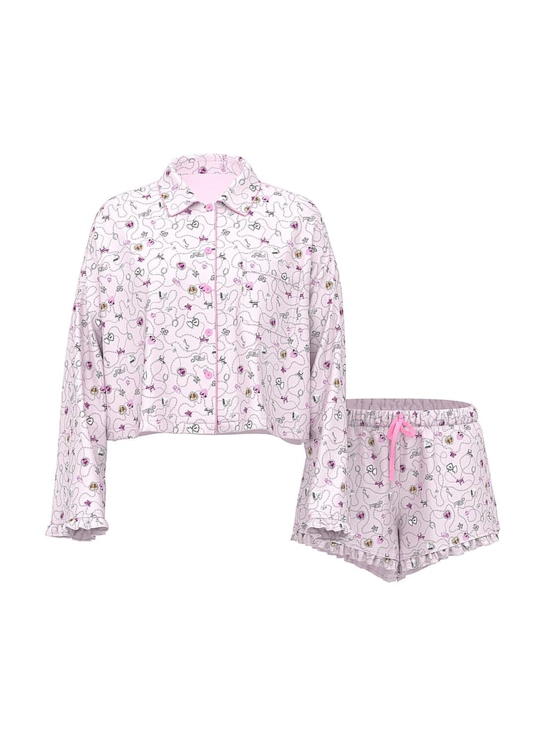 vs Pink GRWPINK&trade; Satin Long-Sleeve and Shorts Pajama Set Pink Lollipop Locket Print 3 of 3 