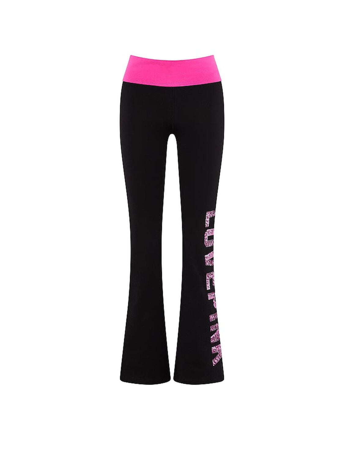 vs Pink All-Day Cotton&trade; Foldover Flare Leggings Pure Black And Pink Fire Sequins 3 of 3 