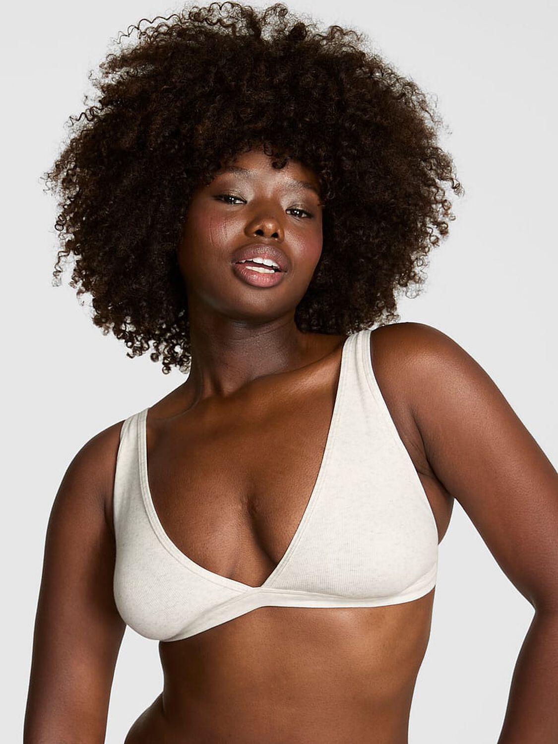vs Pink Cotton Dorm Plunge Bralette Heather Snow 1 of 4 