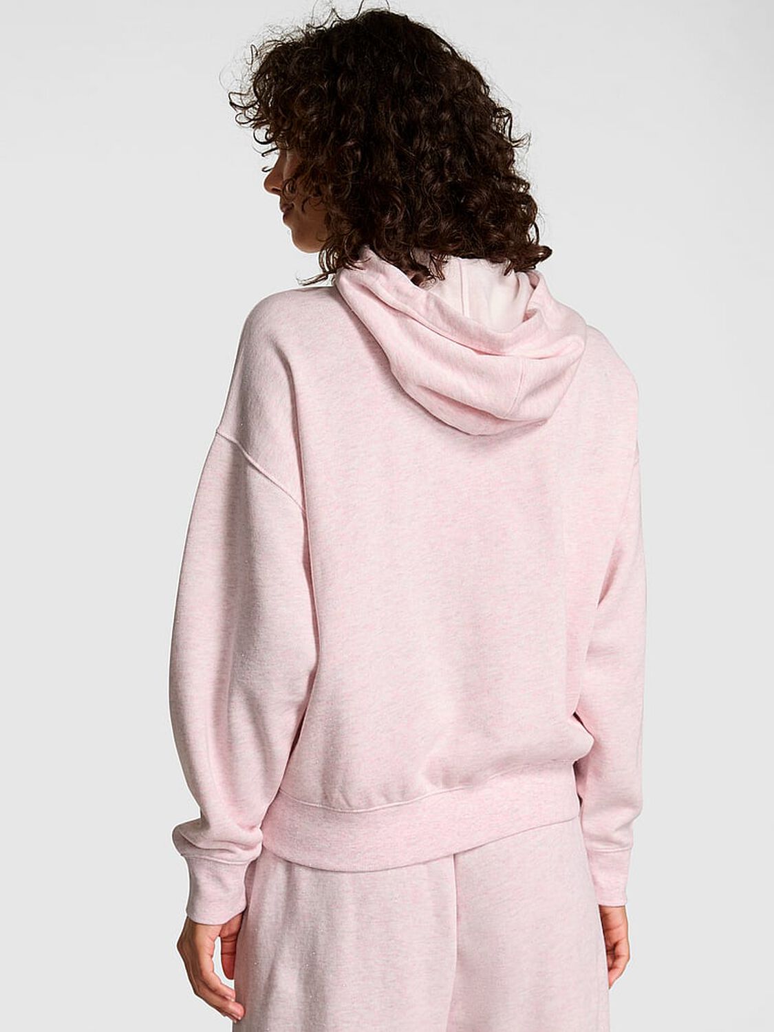 vs Pink Ivy Fleece Campus Half-Zip Hoodie Heathered Pink Petal Woven Shine 2 of 2 