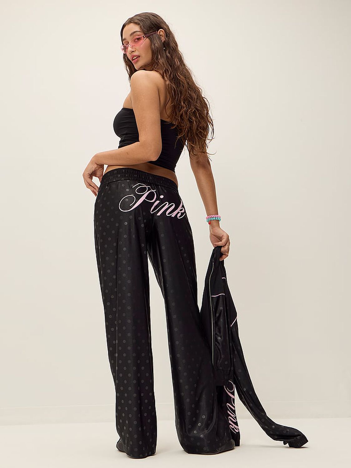 vs Pink Satin Straight-Leg Pants Pure Black 4 of 4 
