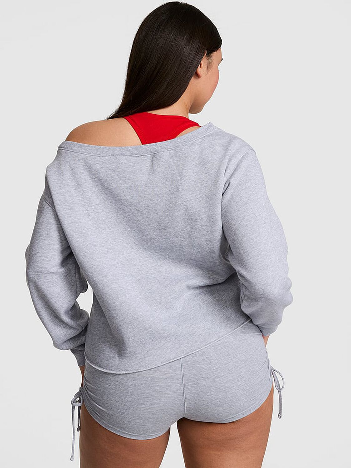 vs Pink Campus Fleece&trade; Rib Off-The-Shoulder Sweatshirt Medium Heather Grey 2 of 4 