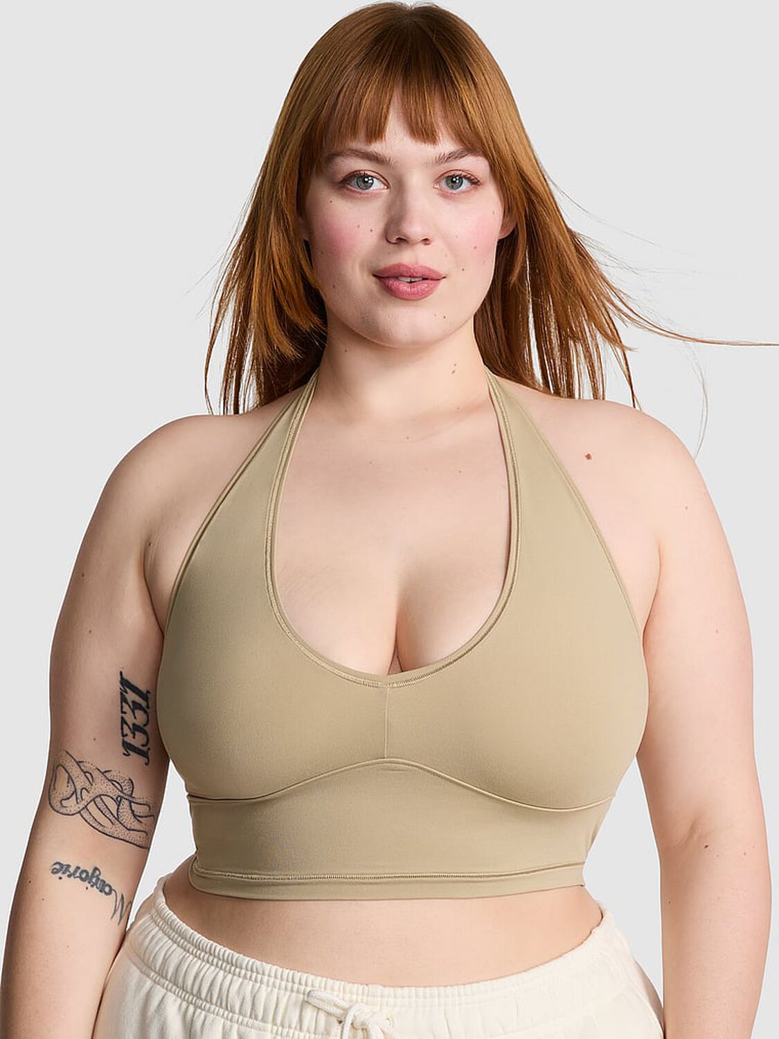 vs Pink Bralettes & Bra Tops Base Stretch Halter Bra Top Sahara 1 of 3 