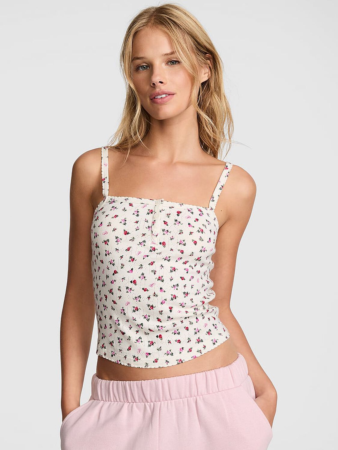 vs Pink Pointelle Henley Cami Print 1 of 3 