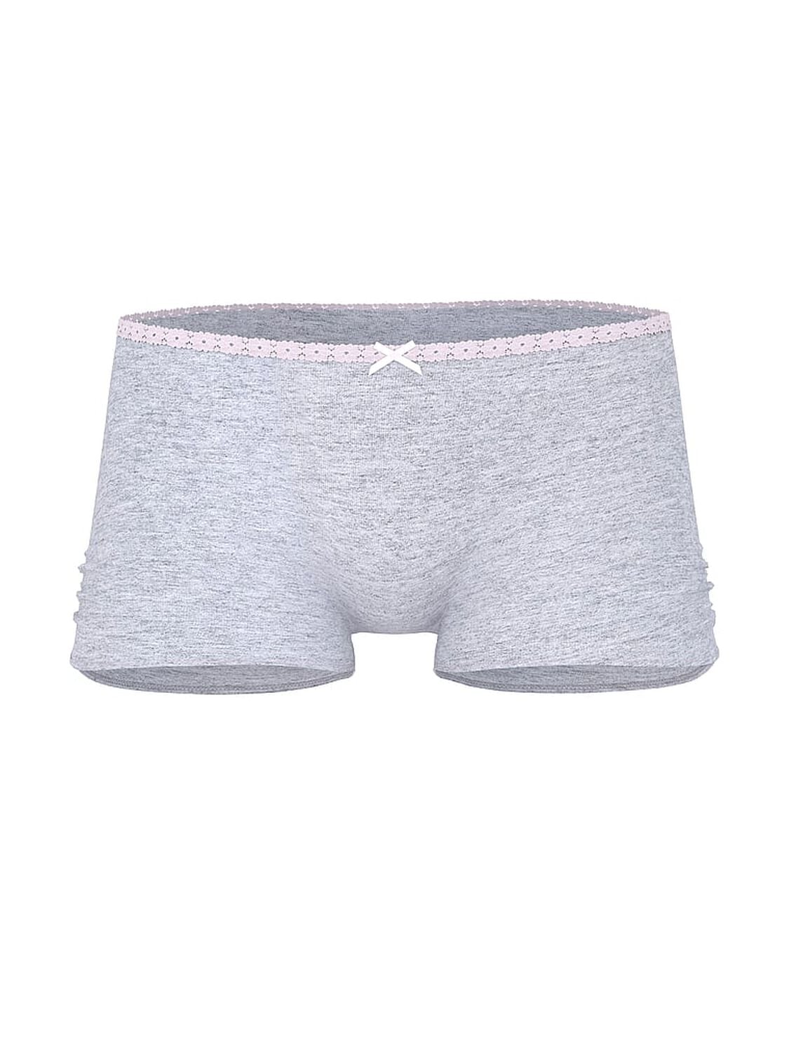 vs Pink Cotton Dorm Boyshort Panty Medium Heather Grey Pink Tulip Lace "Drama Queen" 3 of 4 