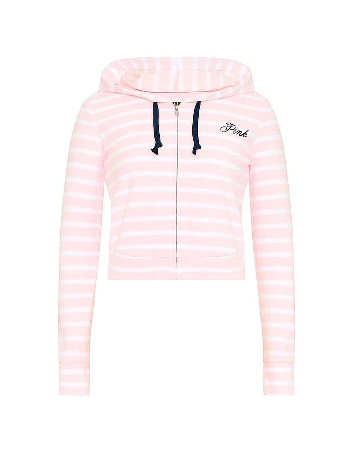 pink Pink Terry Full-Zip Cover-Up Hoodie Pink And White Stripe 3 of 3 