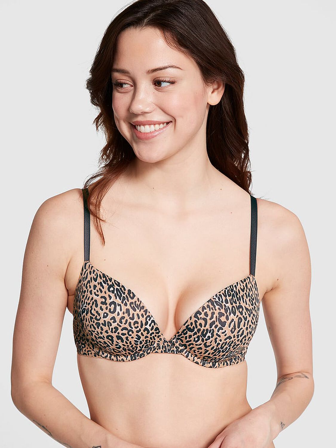 vs Pink Wear Everywhere Wear Everywhere Super Push-Up Bra Praline Leopard Print 1 of 3 