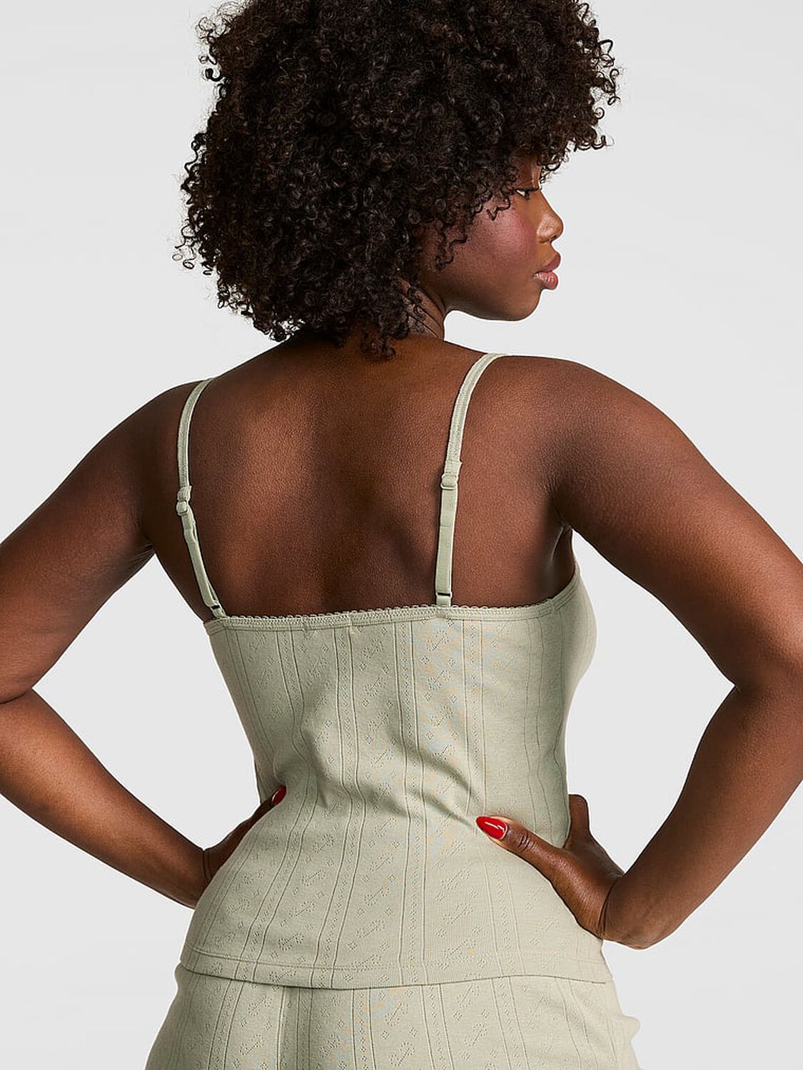 vs Pink Pointelle Sweetheart Cami Slate Green 2 of 3 